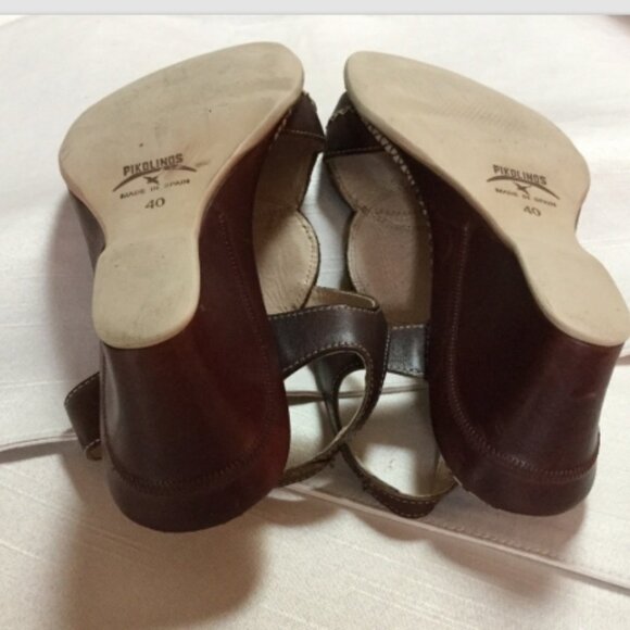 Pikolinos Women Size EU40 US 9 - 9.5 Shoes Wedge Heels Sandals Leather Brown Tan - Picture 7 of 8